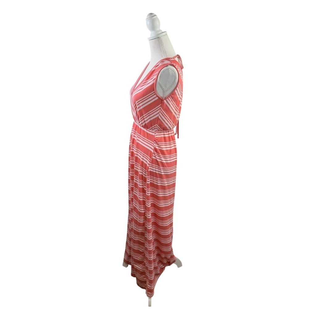 Liberty Love Small Peach & White Stripe Sleeveless V-Neck Maxi Dress - Picture 4 of 8